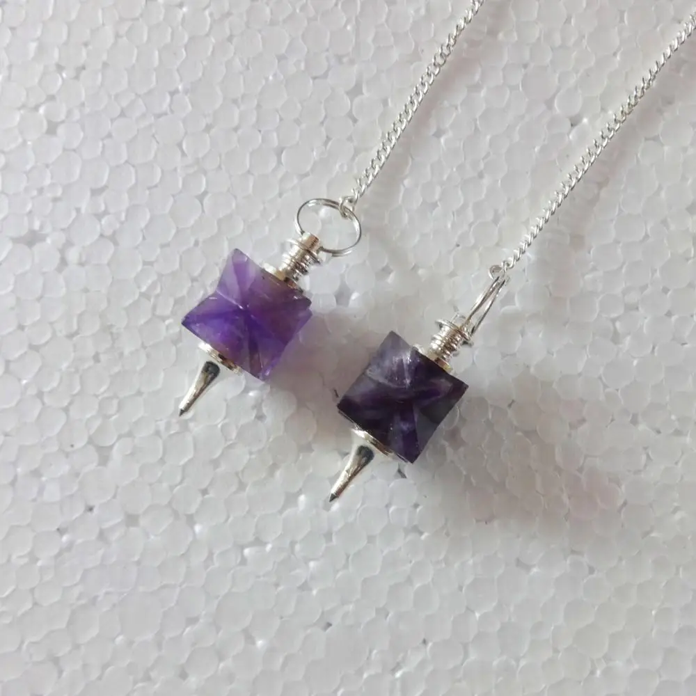 Wholesale Amethyst Merkaba Star Pendulums Hand Carved Quartz Chakra Pendulums with Sier Mounting for Reiki Practice