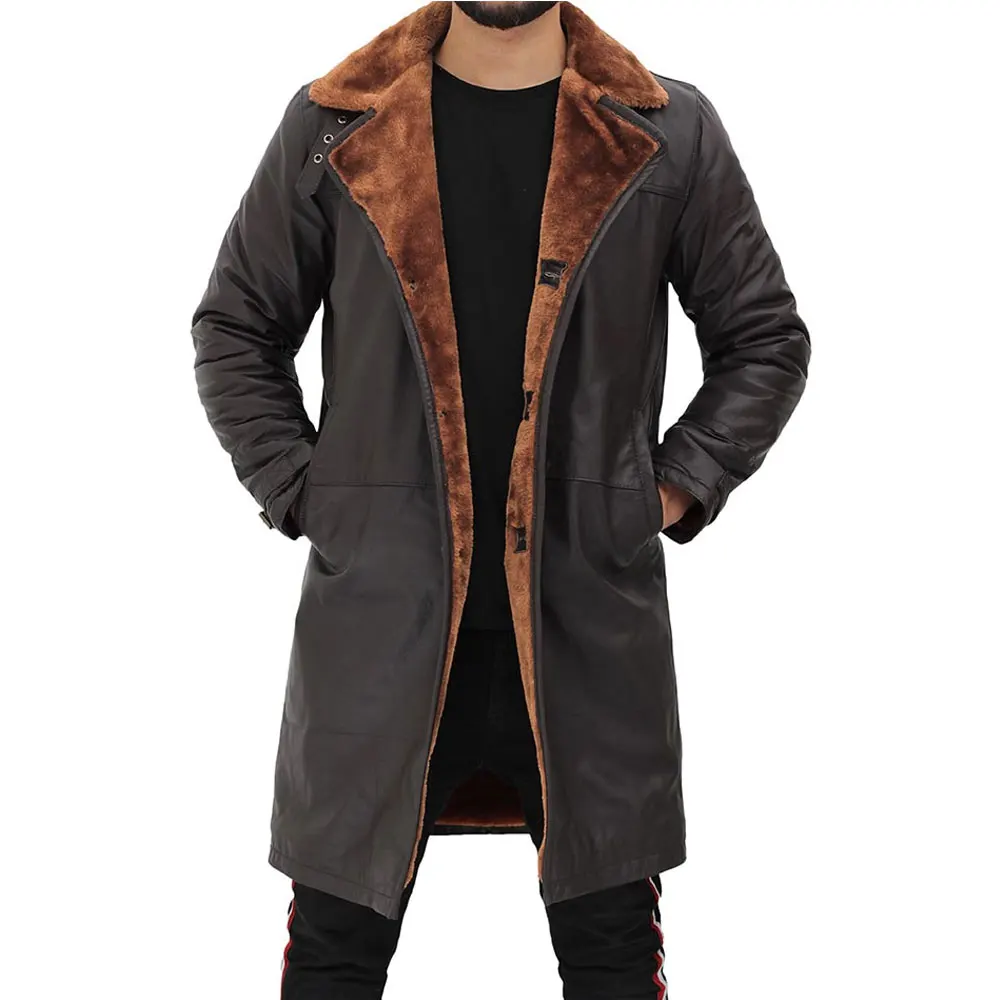 OEM Sheepskin Leather Bomber Jacket with Detachable Hood pure leather long coat for men