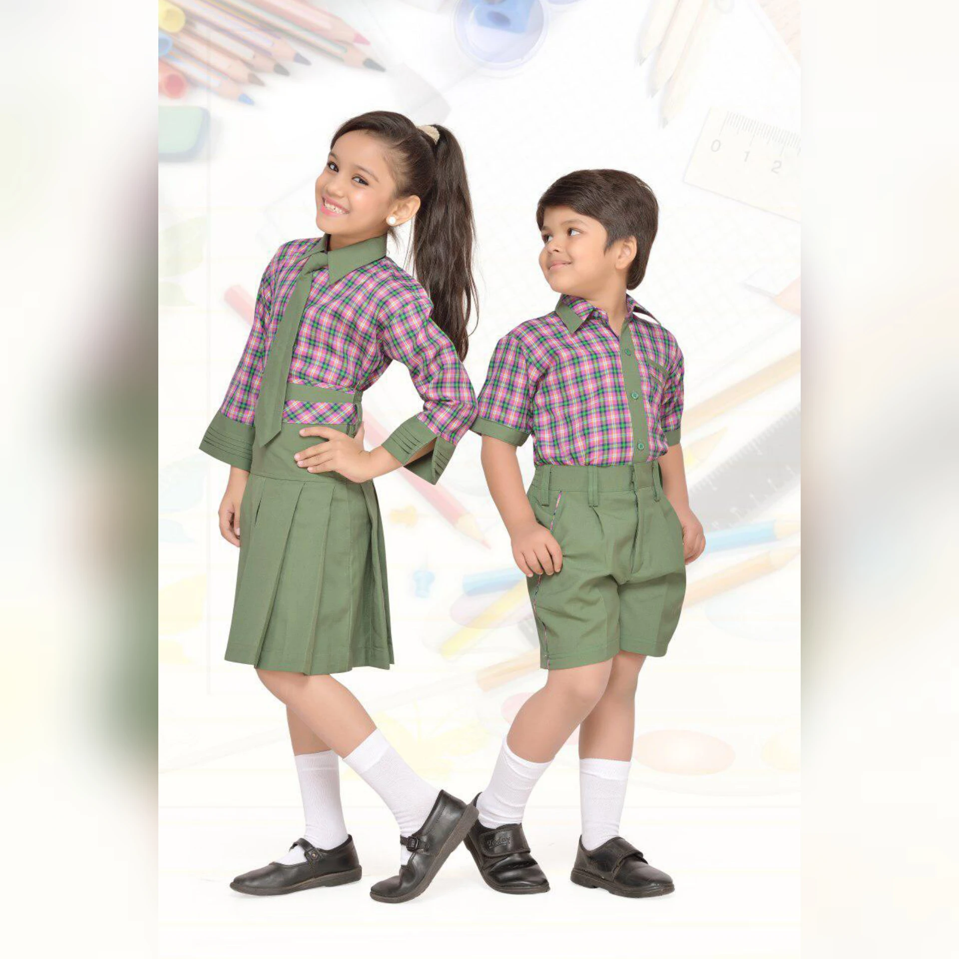
Polyester Cotton school uniform fabric and garment for all sizes 
