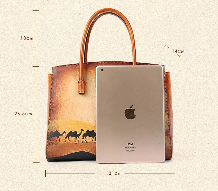 Ready To Ship Women Hand Painted Leather Tote Bag Luxury Handbags Designer Purses Quality Handbags