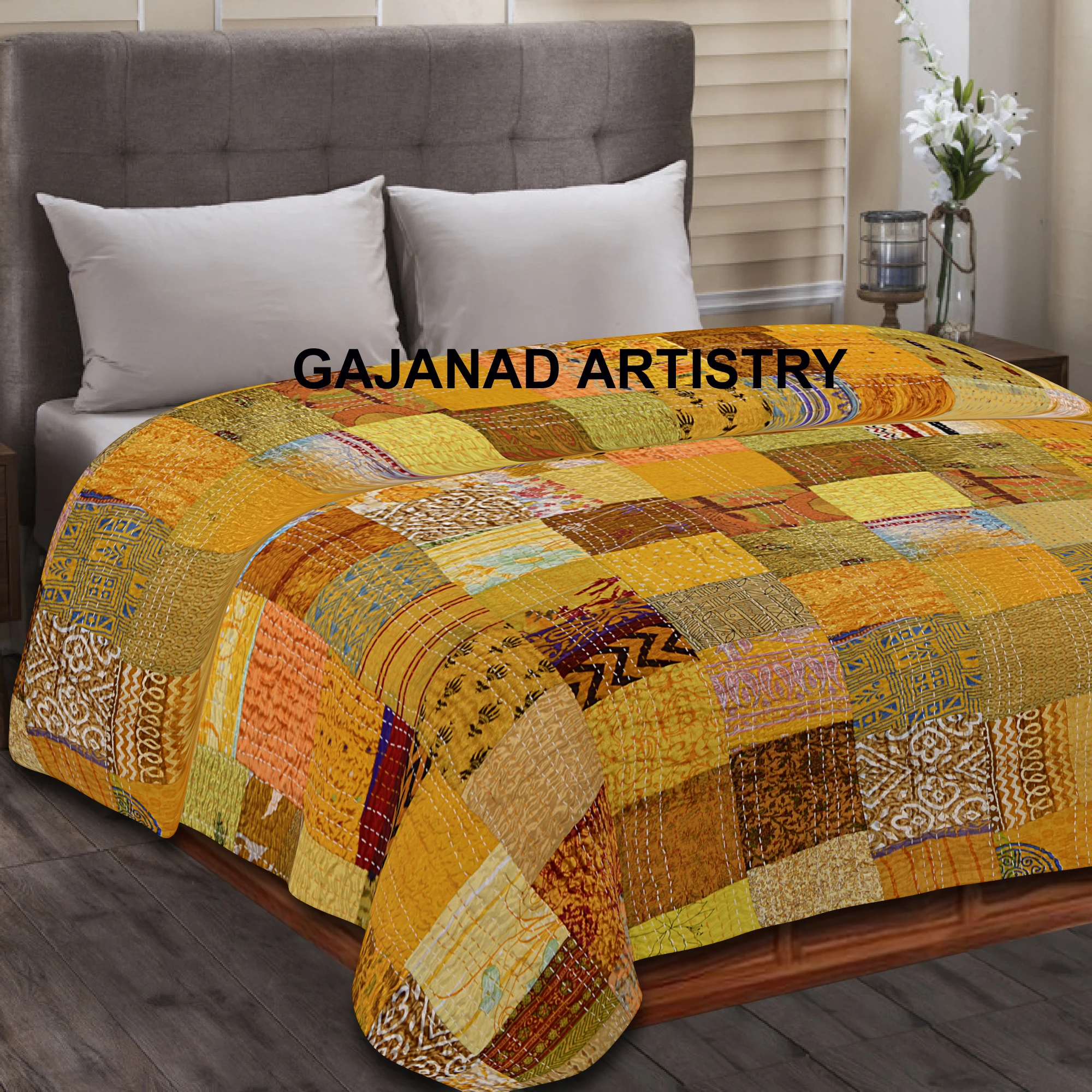 bohemian indian silk patchwork kantha quilt boho throw blanket bedspread quilting bedding hippie comforter queen handmade quilts