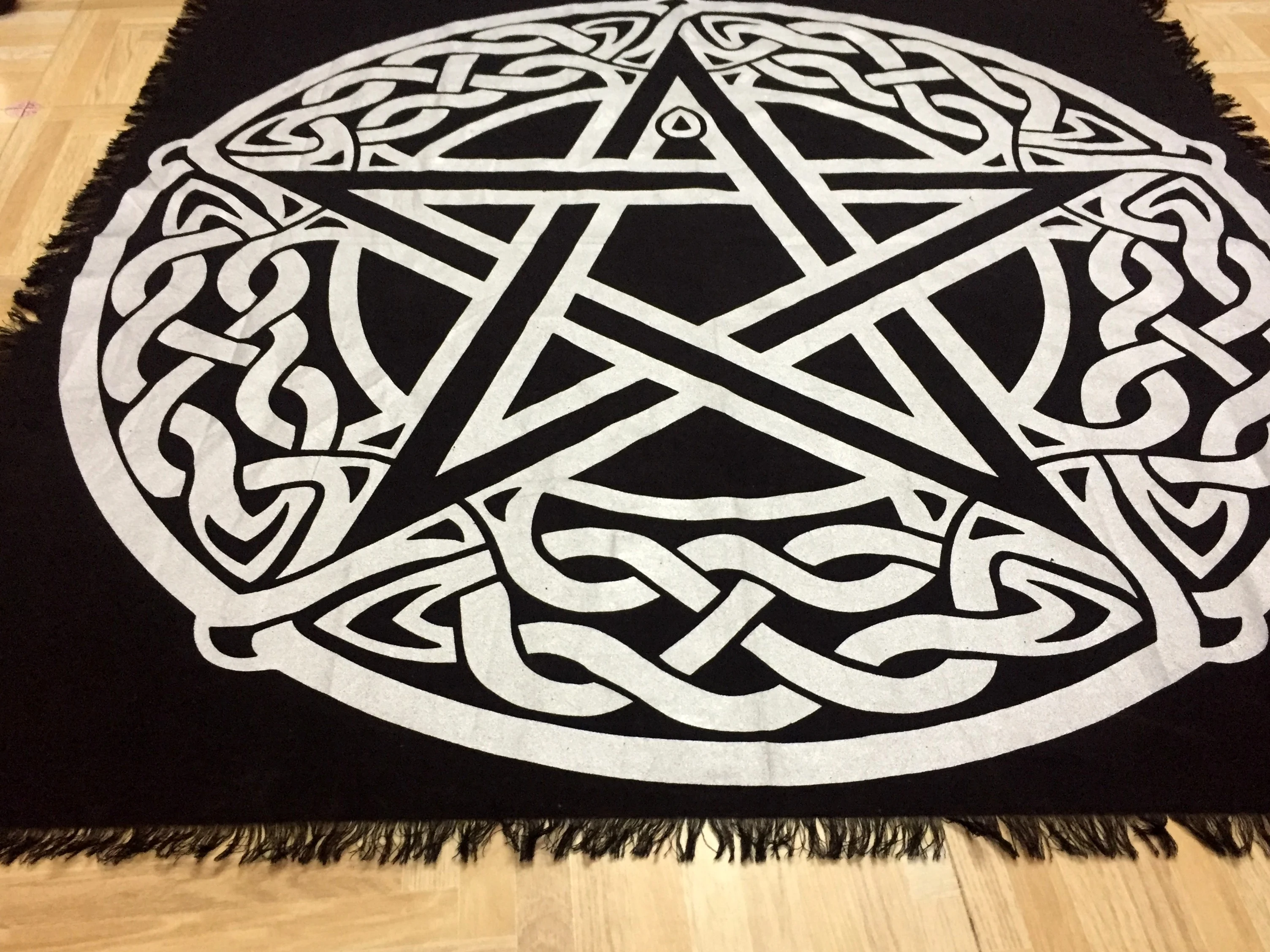 Table Cloth Altar Cloth Celtic Pentagram Black Silver Spiritual Square Shape 24 X 24 Inches
