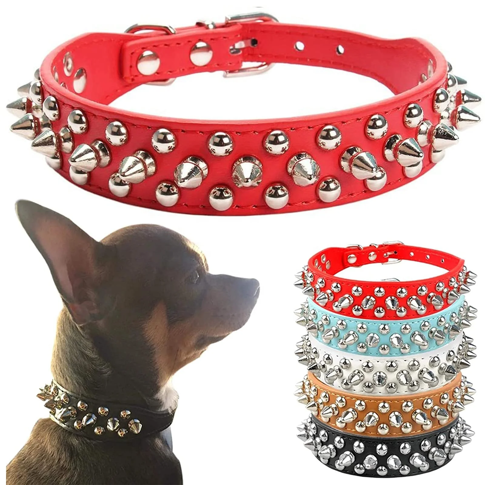 Spiked Rivet Dog Collar Pu Leather Funny Mushrooms Rivet Spike Studded Puppy Collars Adjustable Outdoor Dog Collars For Outdoor