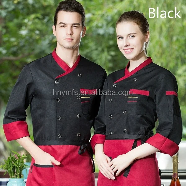 Restaurant Hotel Kitchen Chef Coats Jackets Unisex Chef Uniforms Black Bar Clothing