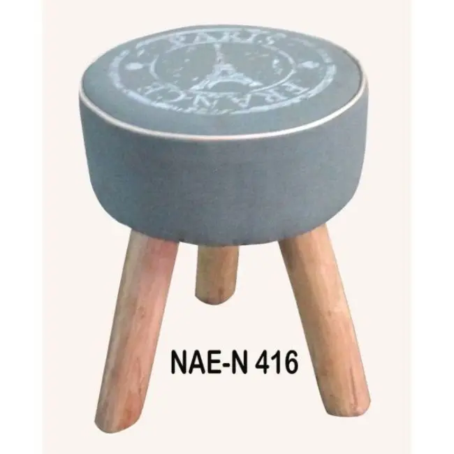 Modern Industrial & Vintage Wooden Canvas Ottoman Antique round Footstool with 3 Legs Adjustable for Home or Hall Use
