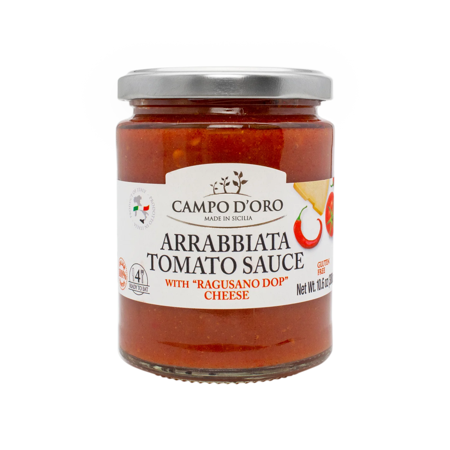 
Arrabbiata pasta sauce with Ragusano PDO cheese 
