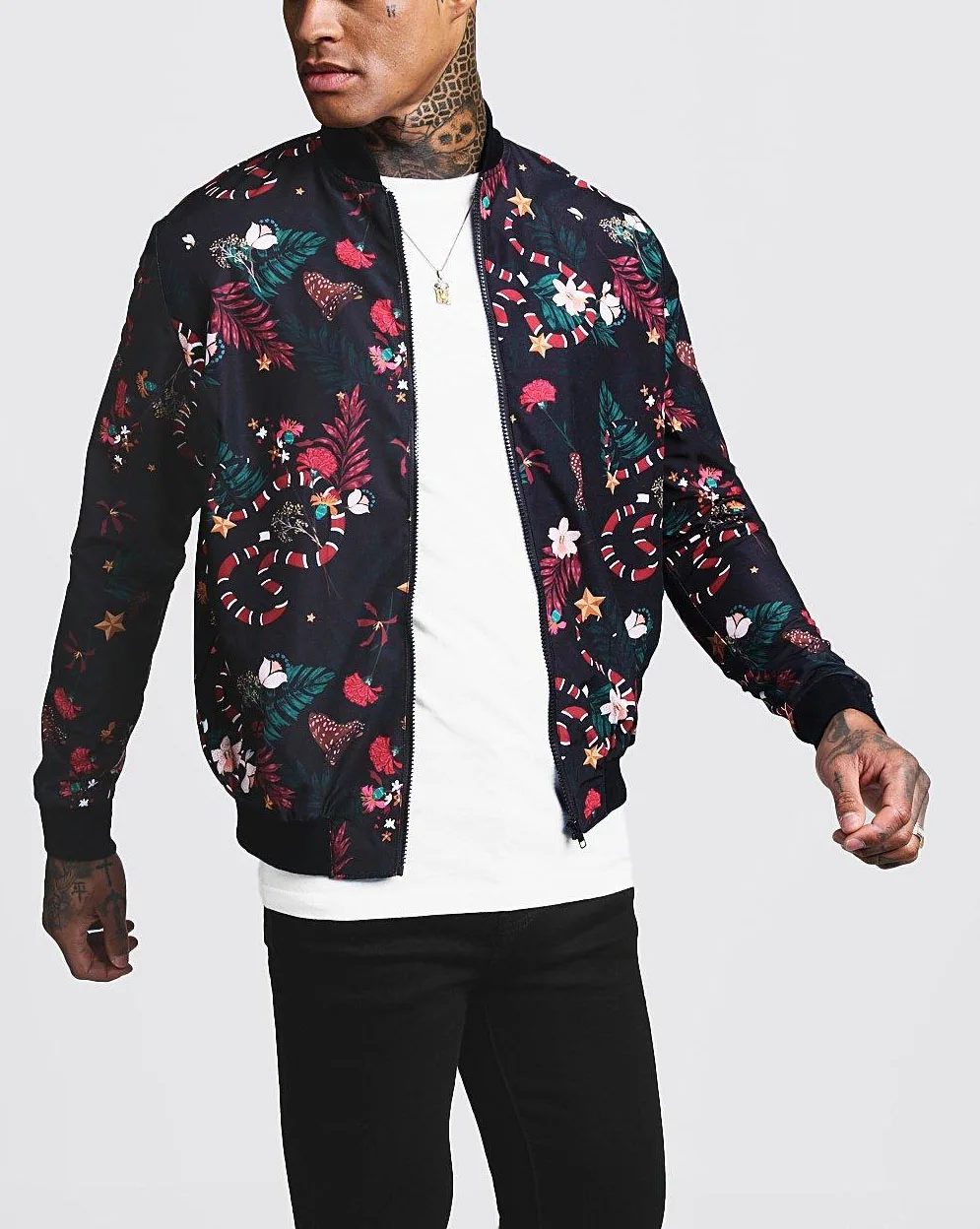 Men Bomber Jacket Wholesale, Latest Sublimation Printed Zip up Bomber Jackets Fashion Design Custom Floral Sublimation Printing