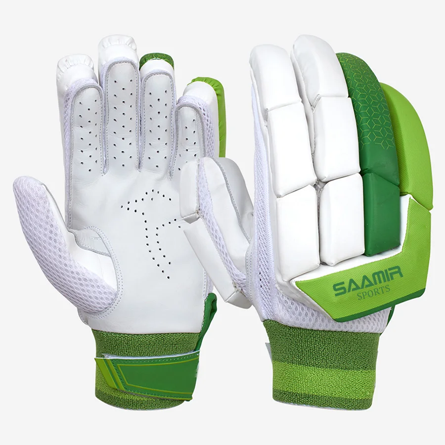 Green and white Customize leather Cricket batting gloves high quality cricket gloves / Customize logo size and color