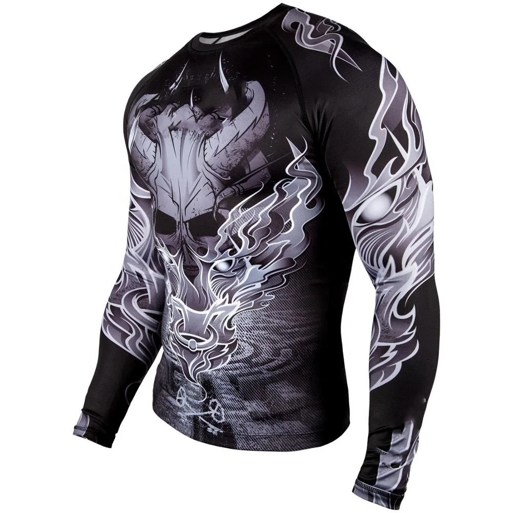 Высокое качество по индивидуальному заказу оптом Minotaurus Сыпь гвардии-Длинные рукава-черный/белый ММА Бразильское джиу джицу, Рашгард, FSW-RG-04