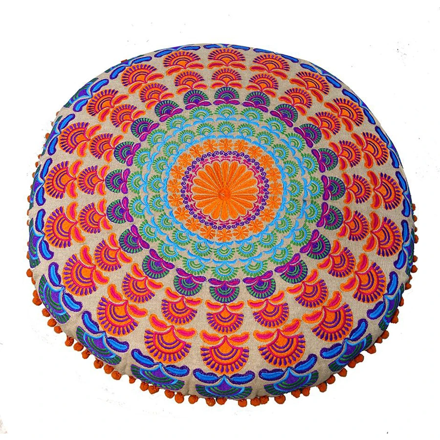White Customized round mandala floor seat cushion