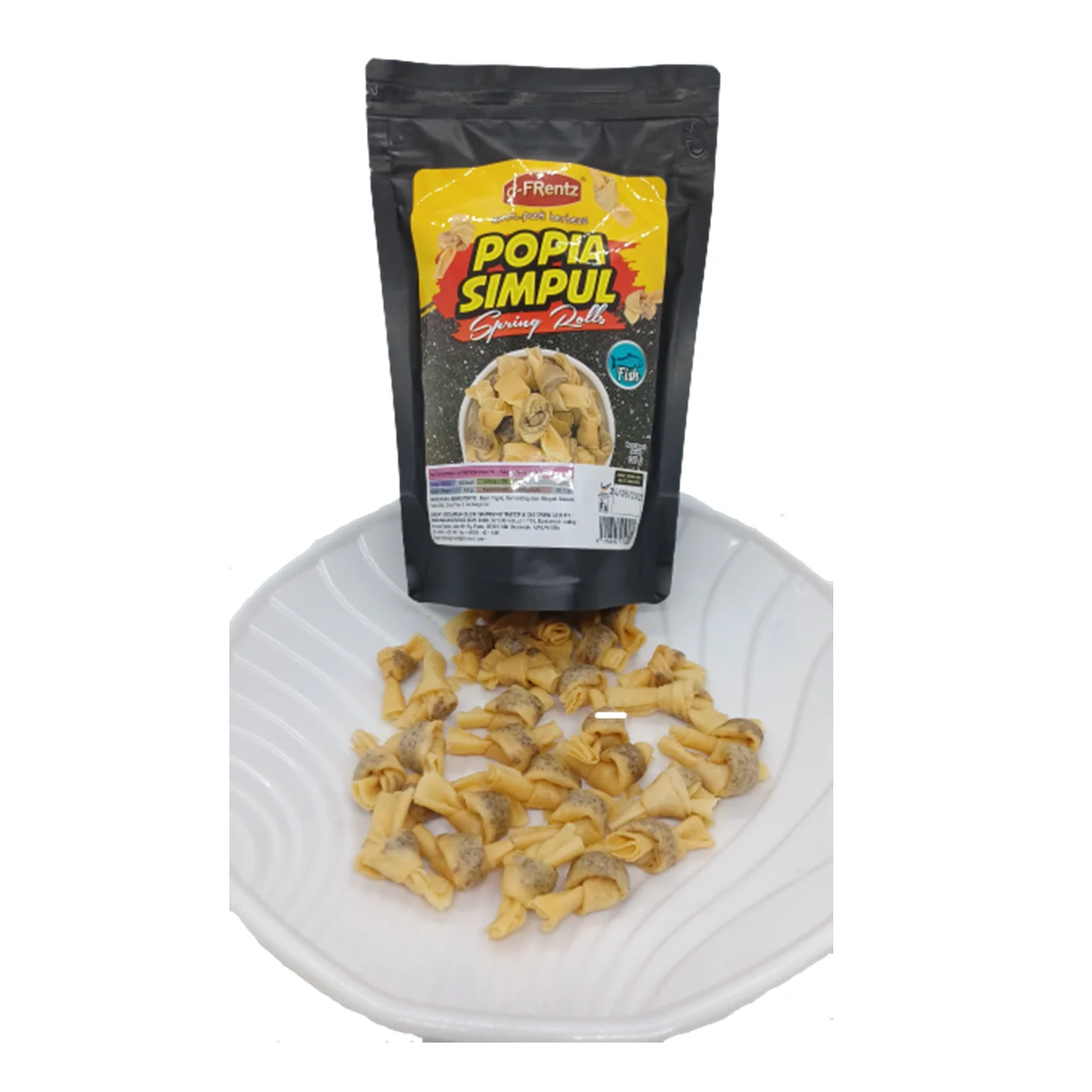 Wholesale Fish Spring Rolls Cracker Super Crispy Spring Roll Pastry Popia Simpul Ikan Snacks 150GM 15 Packets Per Box