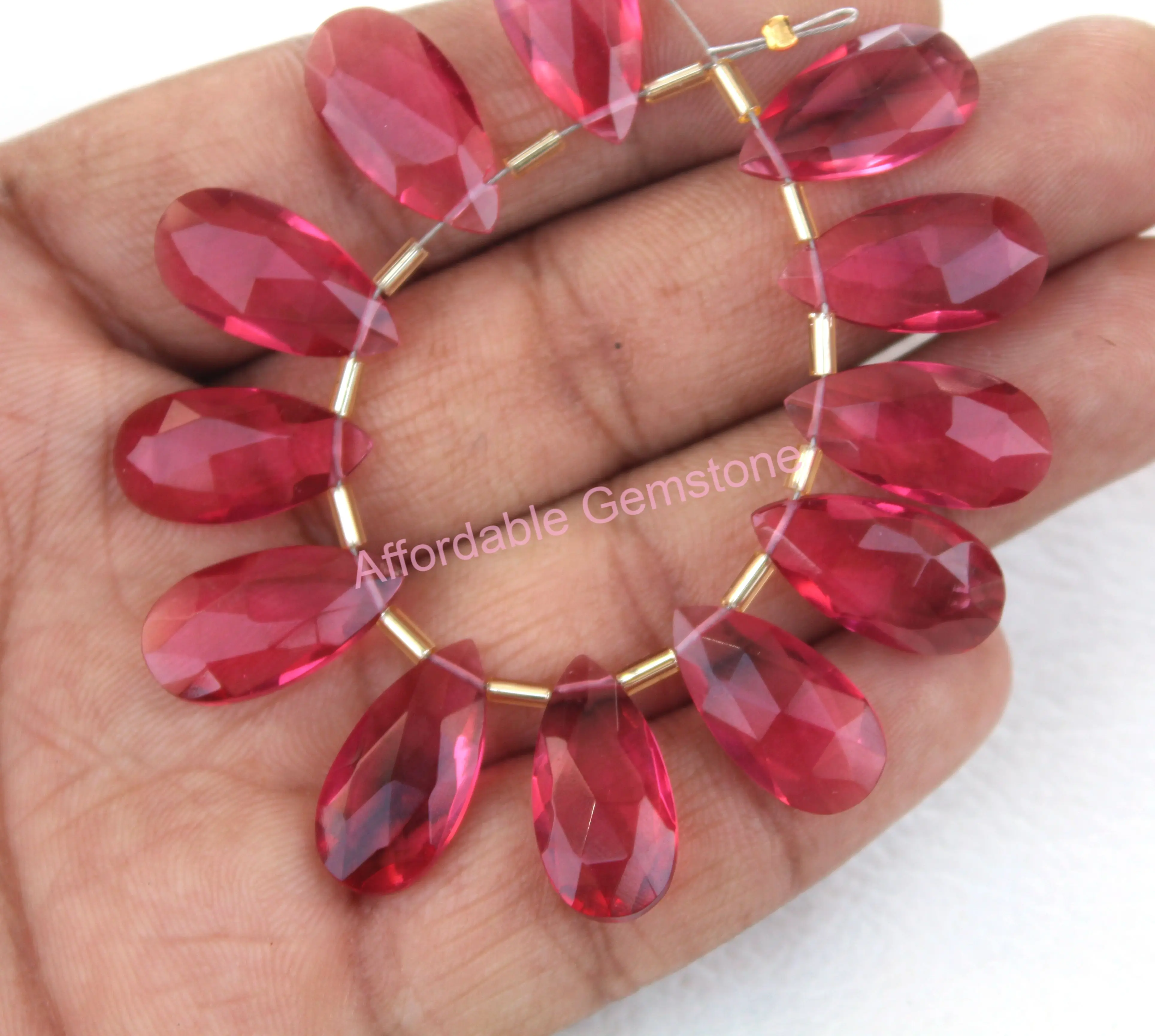 Ruby lite quartz  pear shape good quality raw gemstone polished gemstones faceted beads handmade gems affordable gems