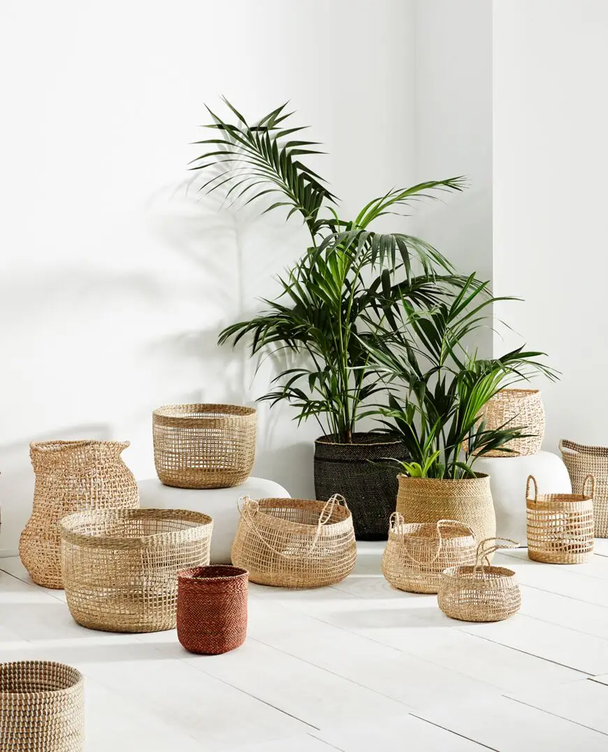 Hot Selling Durable Set of 3 Seagrass Baskets Decor Storage Basket With Long Handle Wholesale