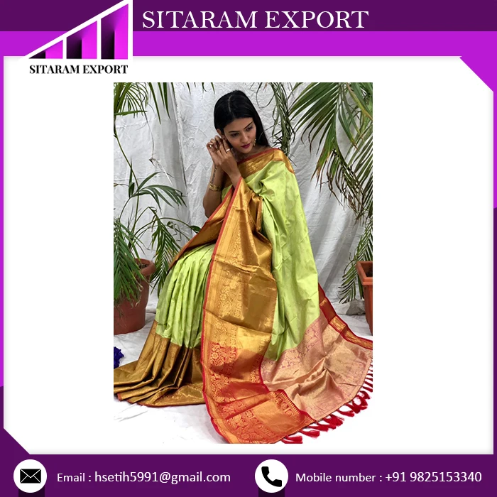 Best Kanchi Border And Pallu Comes Pure Leaf Big Border  Stylish Saree Buy For Lowest Price