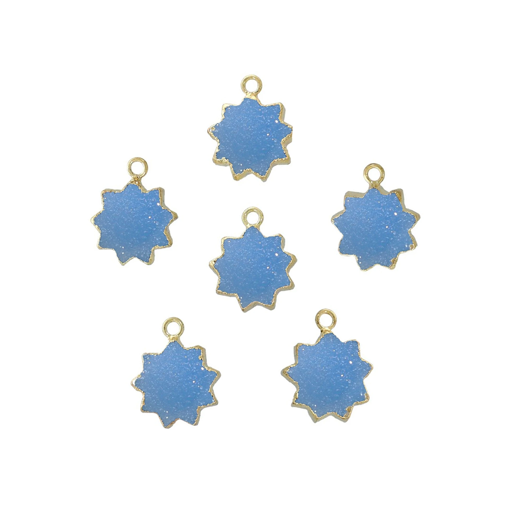 
Blue Druzy Gemstone Gold Electroplated Sun Shape Pendant Jewelry GS-06 