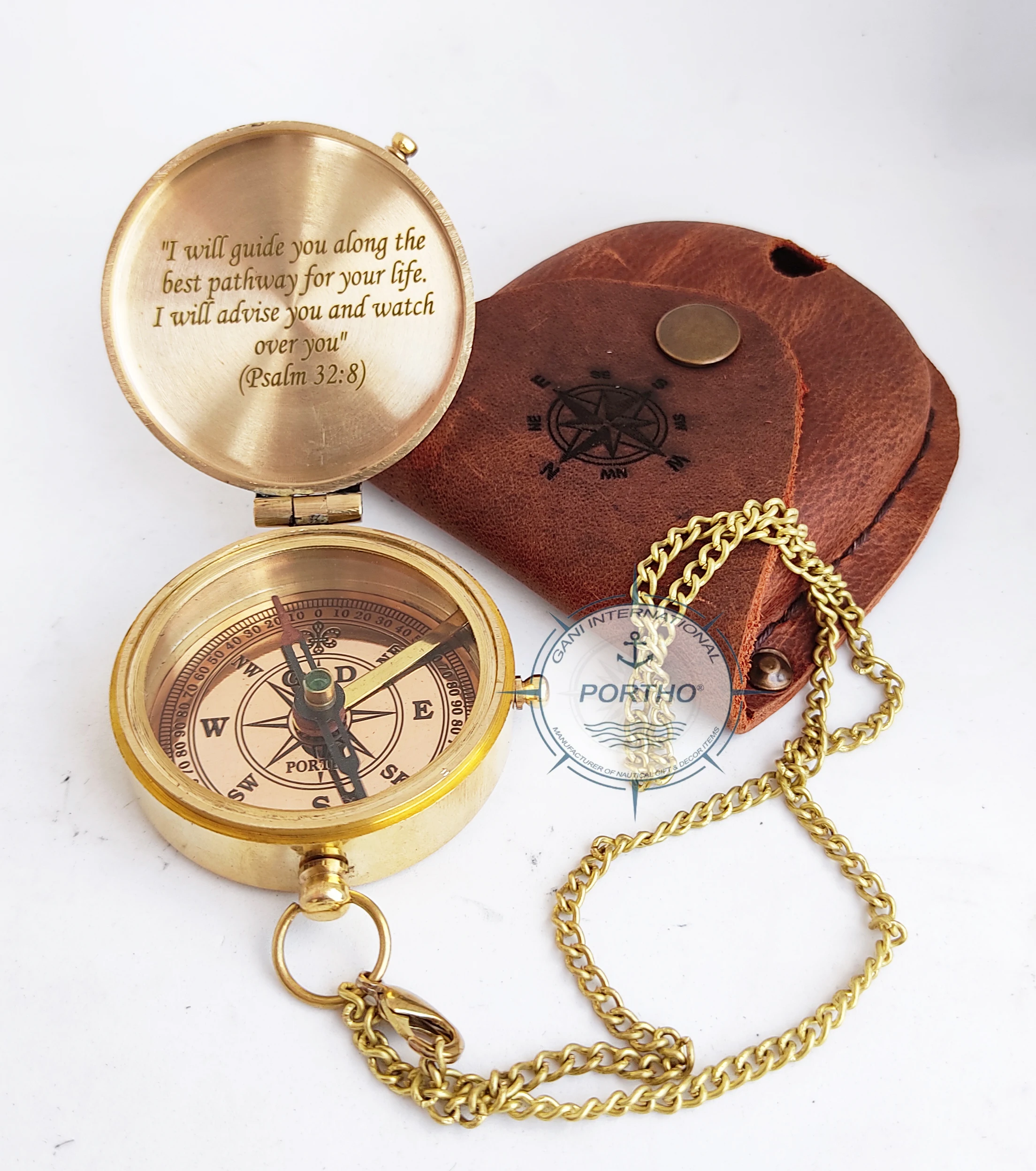 Nautical Brass Pocket Compass With Leather Case Anniversary Gift Engraved compass Camping