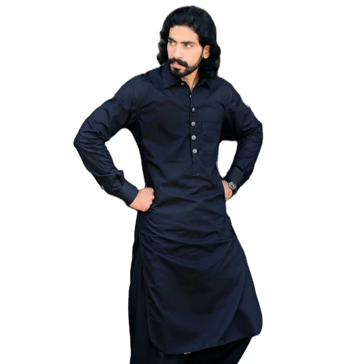 Черная Пижама KURTA SALWAR Eid специальная Современная для мужчин дизайнерский пижамный комплект Churidar с длинным рукавом модный
