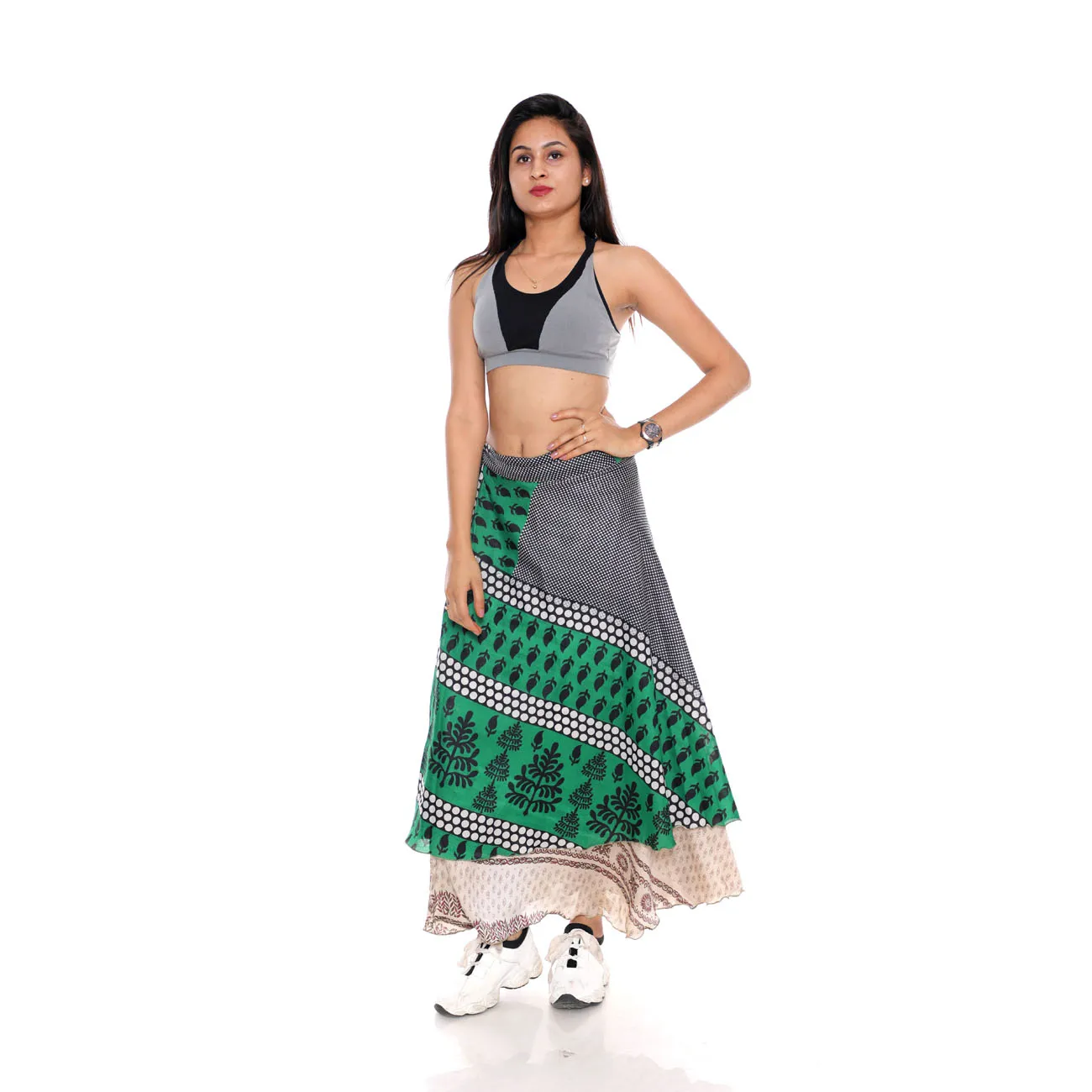 WOMEN SKIRT INDIAN GYPSY OR MAGIC WRAP SILK COVER UP DRESS REVERSIBLE SAREE