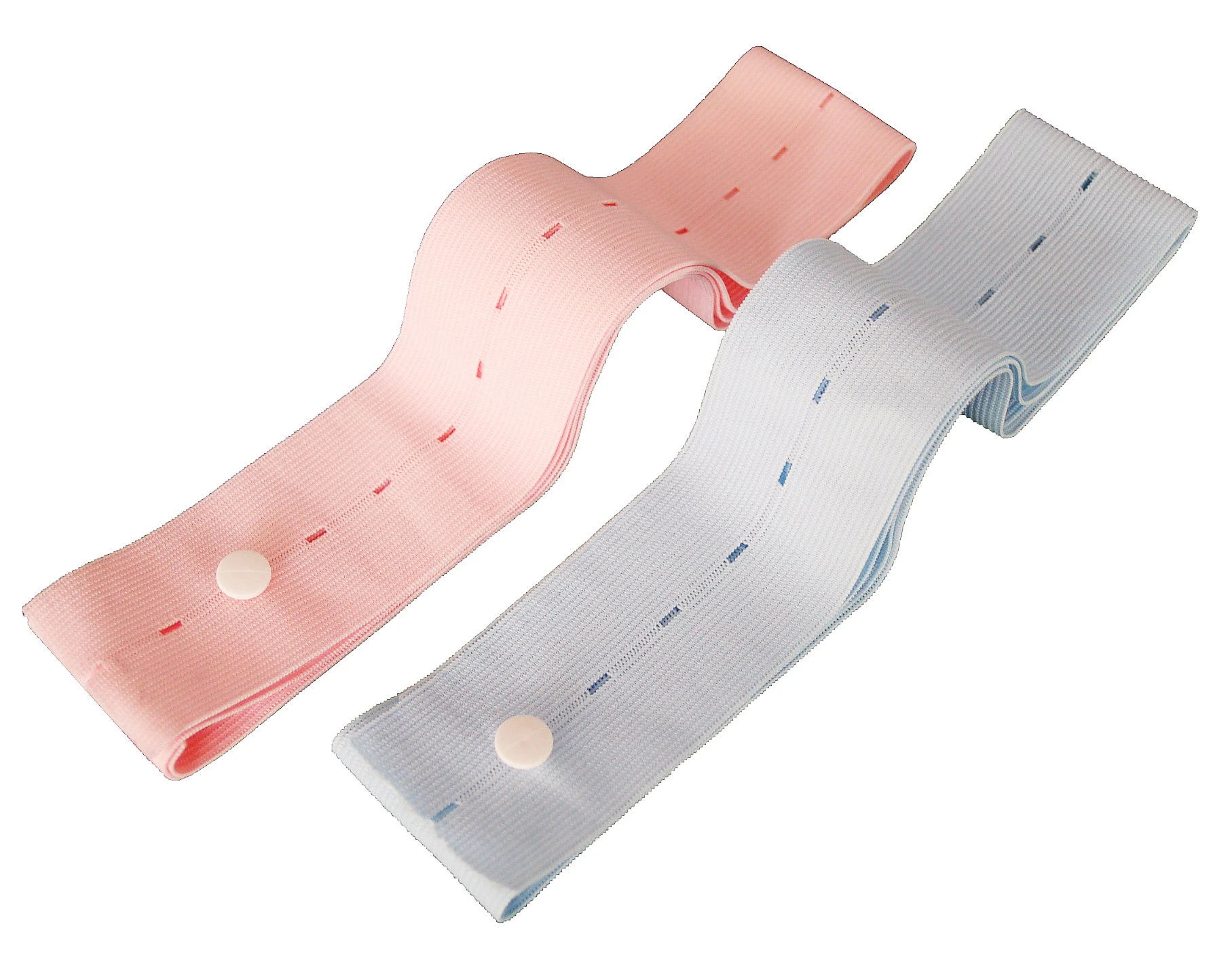 Abdominal Disposable Elastic Bands Pair for Fetal Monitor - Transducer Belt - 55cm x 1.3m, 50 Pairs - Blue and Pink with Buttons