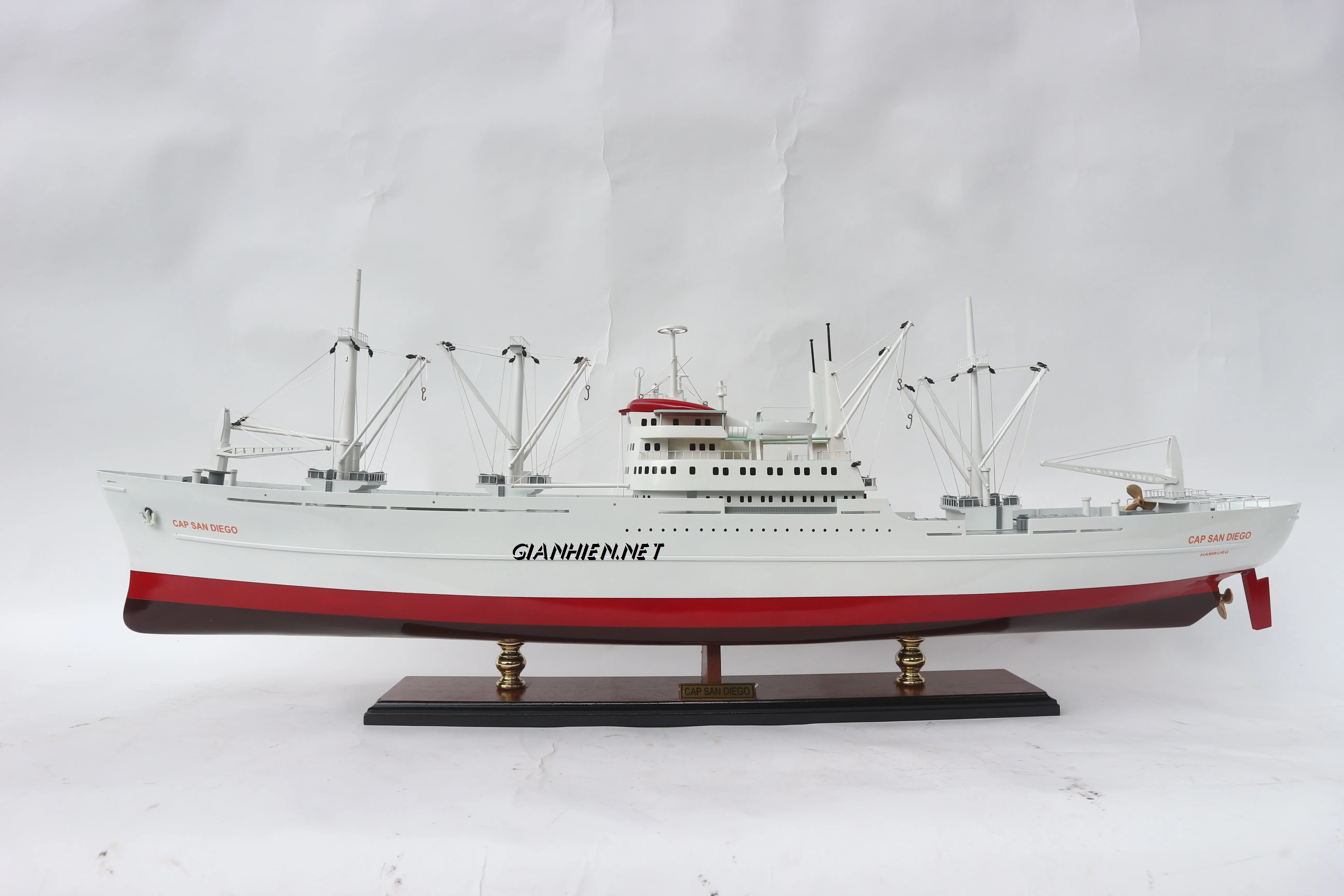 CAP SAN DIEGO SHIP WITH CRANE - WOODEN TANKER MODEL - HANDICRAFT OF VIETNAM