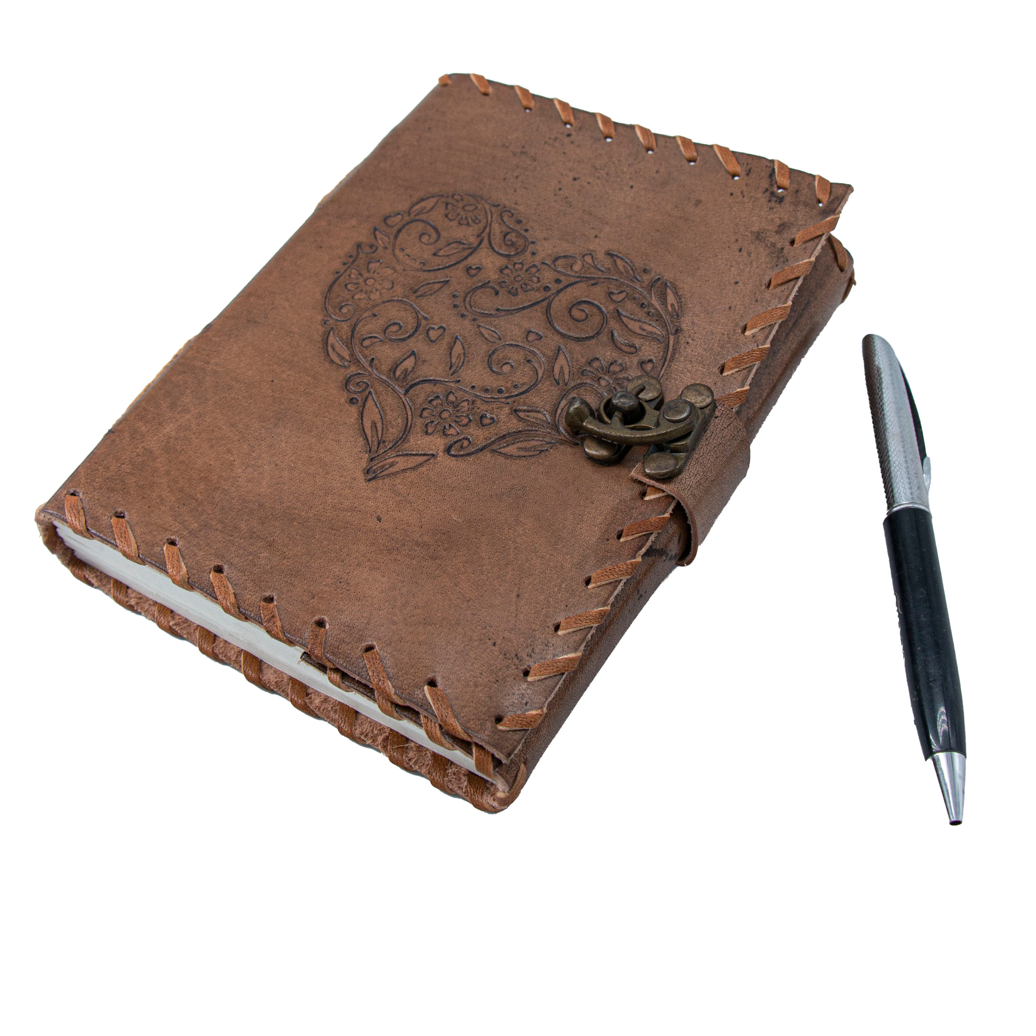 Heart Embossed Leather Journal Writing Notebook Handmade Leather Bound Refillable Journal Heart Design Vintage Journal Wholesale
