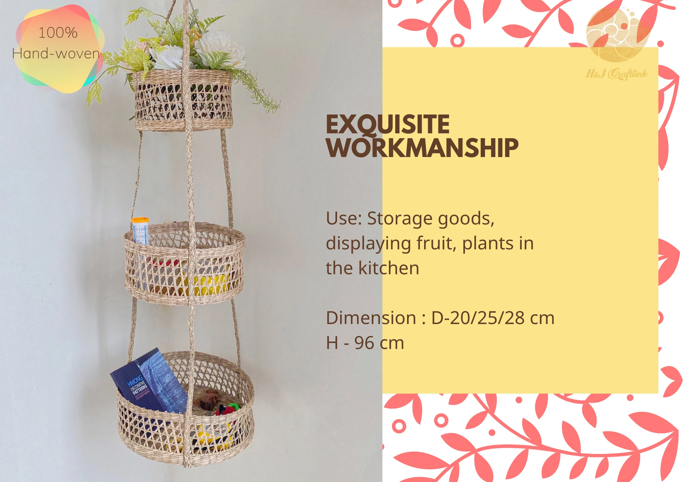 2021 Hot Sale 3 Tier Hanging Fruit Basket for Kitchen Macrame Hanging Basket for Fruit and Vegetable Storage Boho Wall Baskets