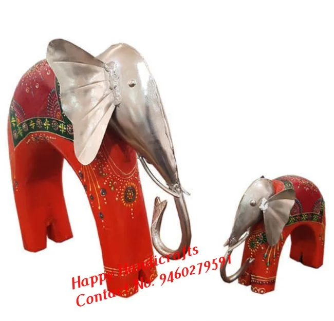 Antique Wooden Elephant iron Statue for Interior