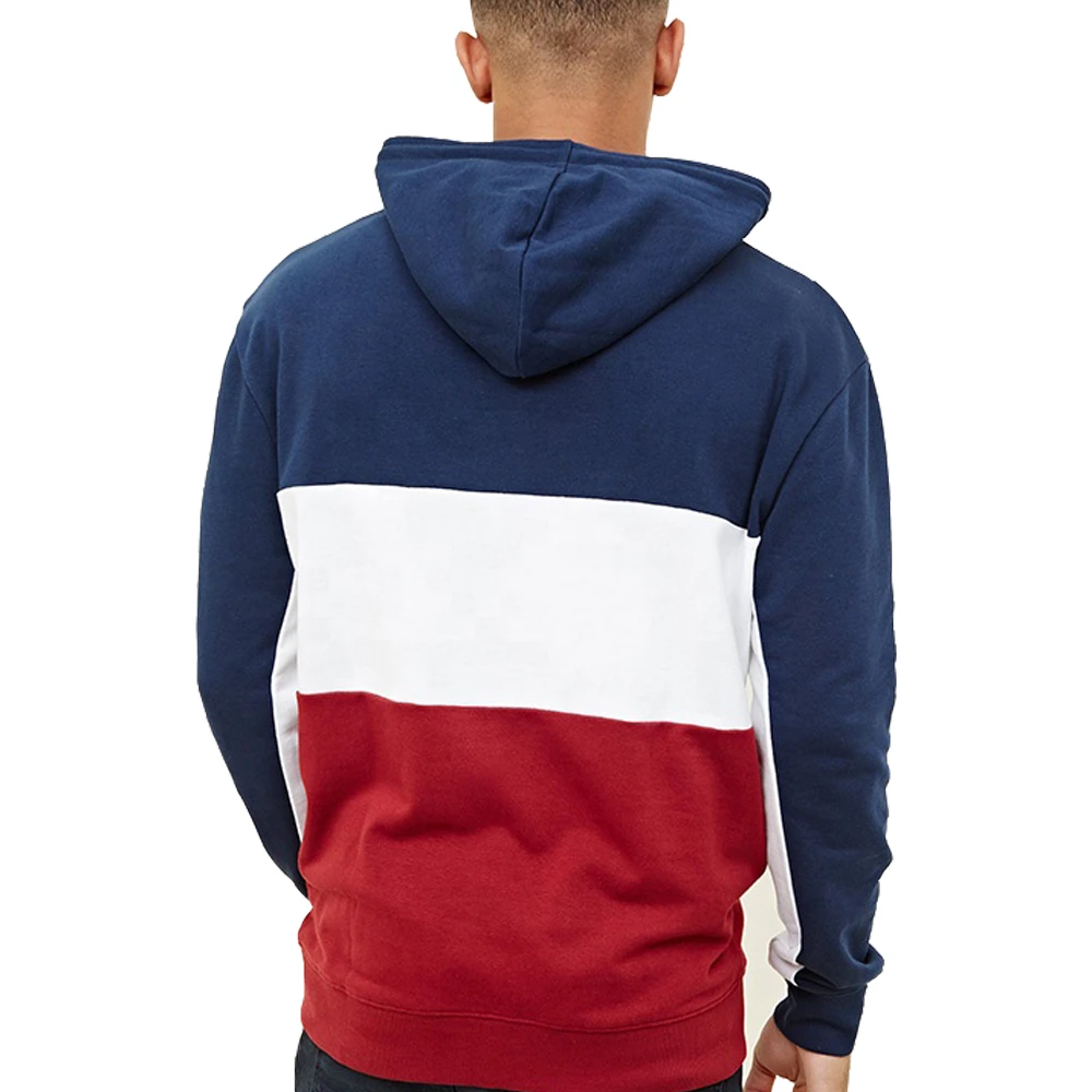Red white black three panel hoodie in cut and sewn panels pullover hoodies baggy style customized