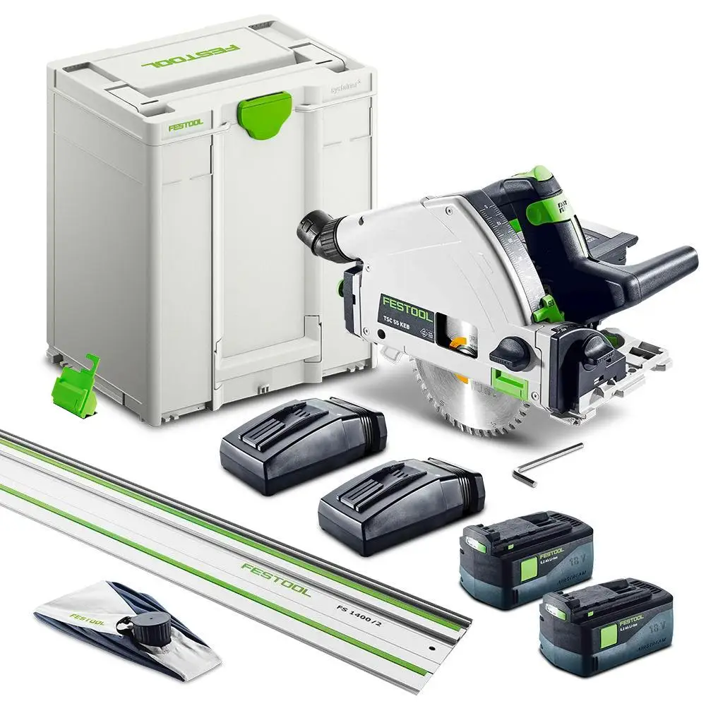 Festool TSC 55KEBI-Plus-XL-FS (577282) 18V 5.2Ah Li-ion 160mm (6inch) Cordless Plunge Saw XL Set in Systainer with 1400mm Rail -