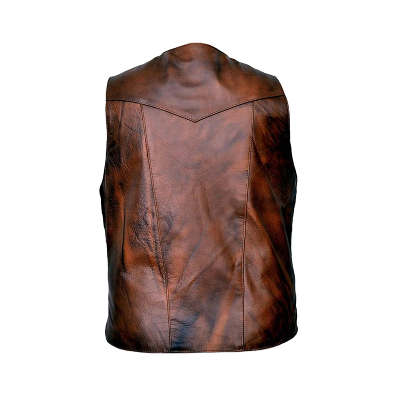 Кожаный мотоциклетный жилет новый мужской Байкерский из воловьей кожи