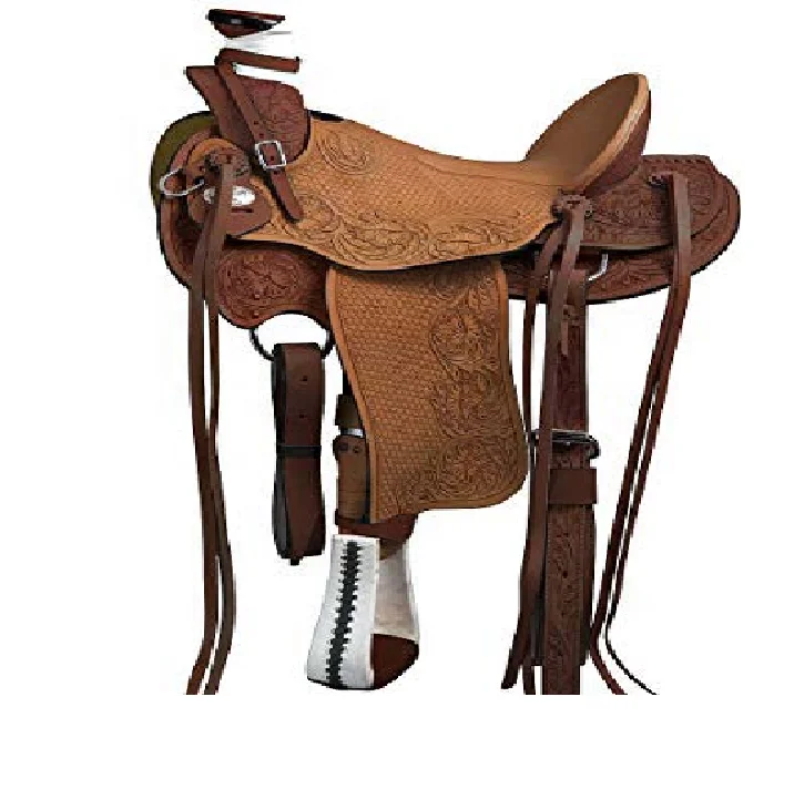 Manaal Enterprises Classic Quality Handmade Premium Leather  Western Barrel Racing Trail Equestrian Horse Saddle Tooled Leather