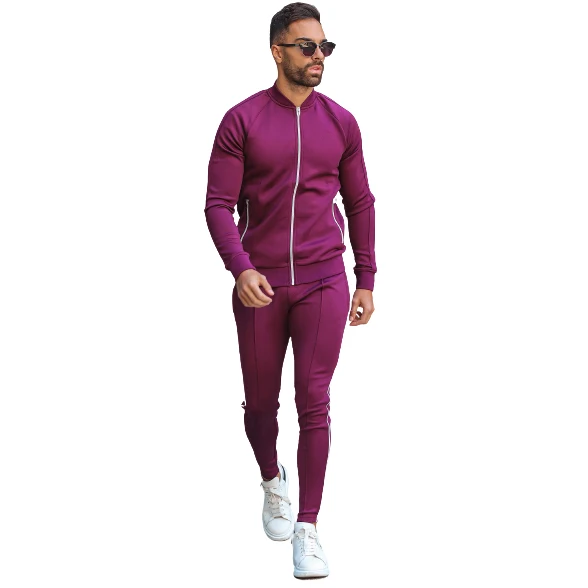 French terry sweat suit slim fit track suits men running sport jump suit custom tracksuit 100%cotton french terry slim fit track