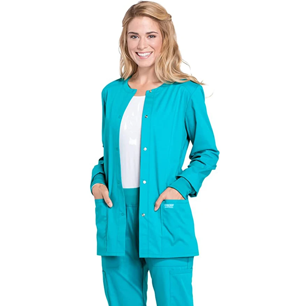 Scrubs Jacket Hospital Nursing Uniforms Snap Front Medical Clothes for Women