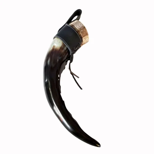 NATURAL DRINKING HORN WITH LEATHER HOLDER VIKING HORN FOR BEER WINE SHAMPAIGN OR WHISKY