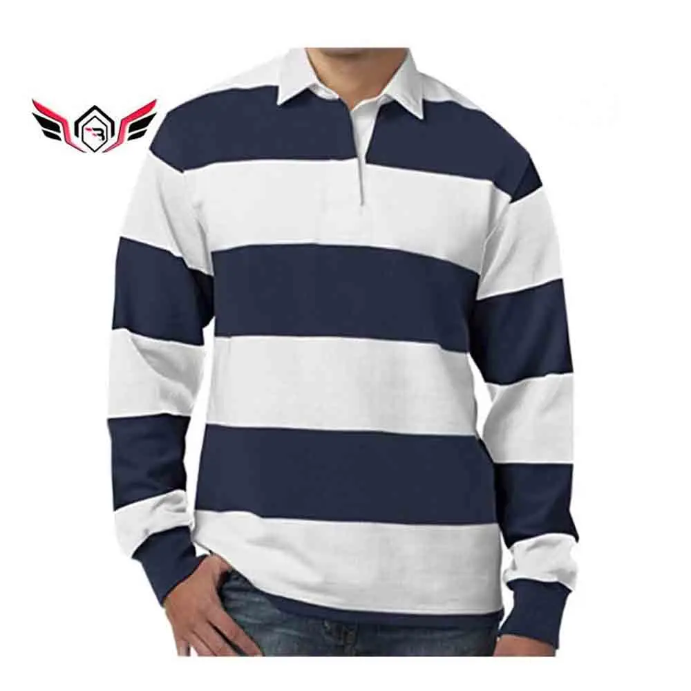 Оптовая продажа мужская сшитая футболка в полоску с длинными рукавами и регби спортивные рубашки поло с логотипом с лучших качеств нового дизайна рубашки для мальчиков