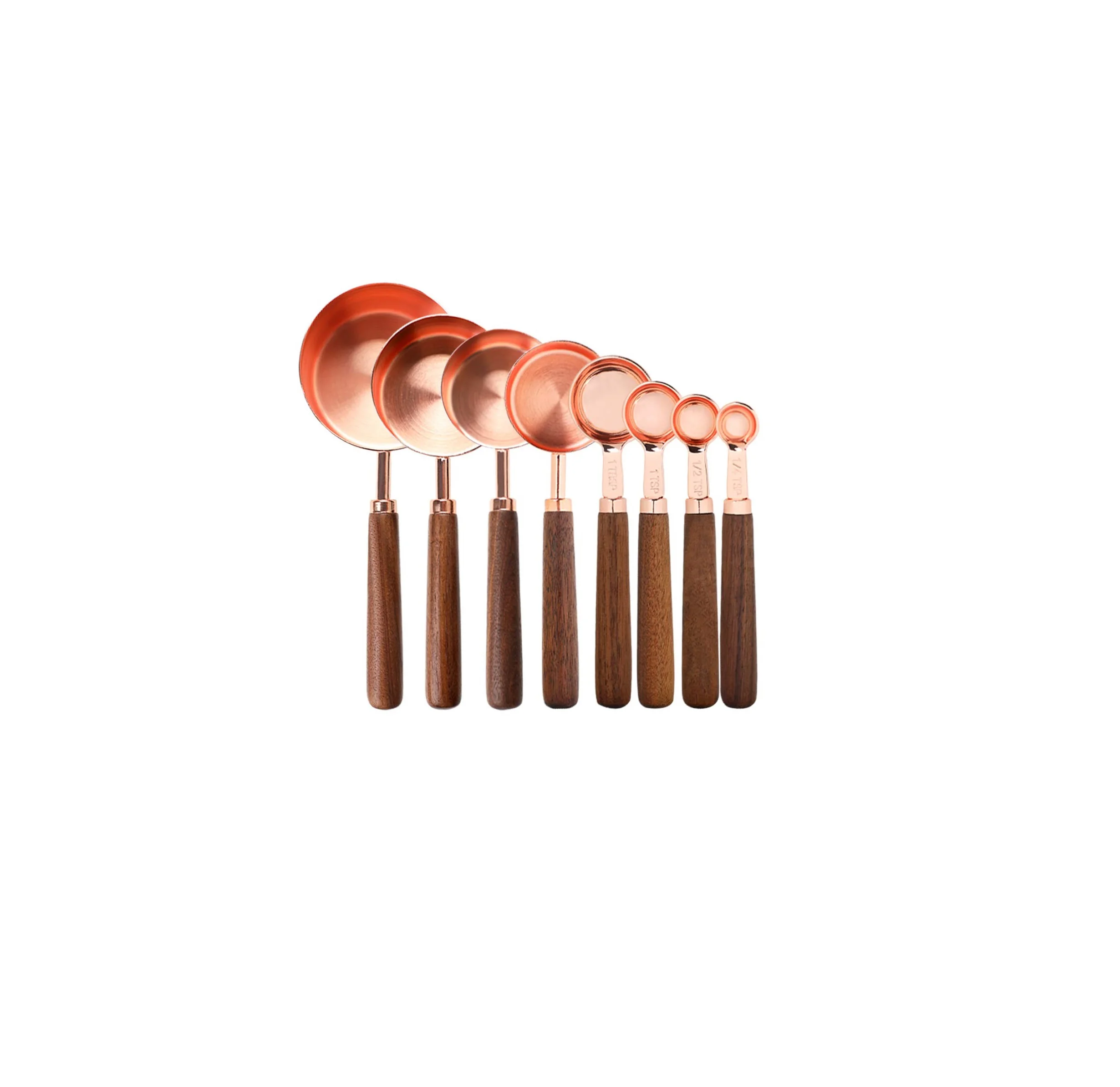 Rose Gold Plated Measurig Cup Set With Wooden Handle New Wooden Measuring Tools For Kitchenware New Design Measuring Cup