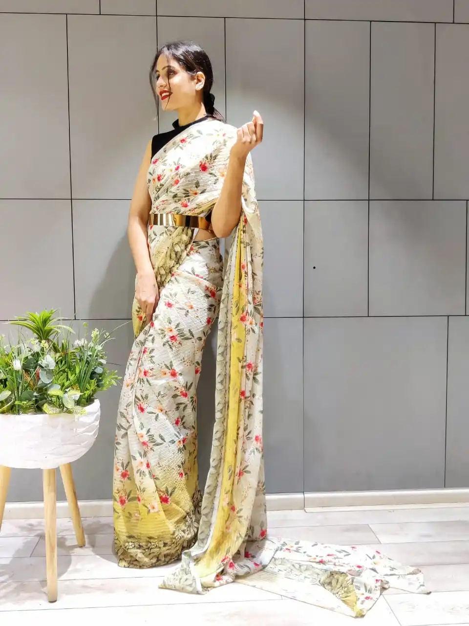 New 1 Min Ready To Wear Saree Collection With in 3 Colours  and fancy belt Premium Georgette With Beautiful Print and sequnce  w