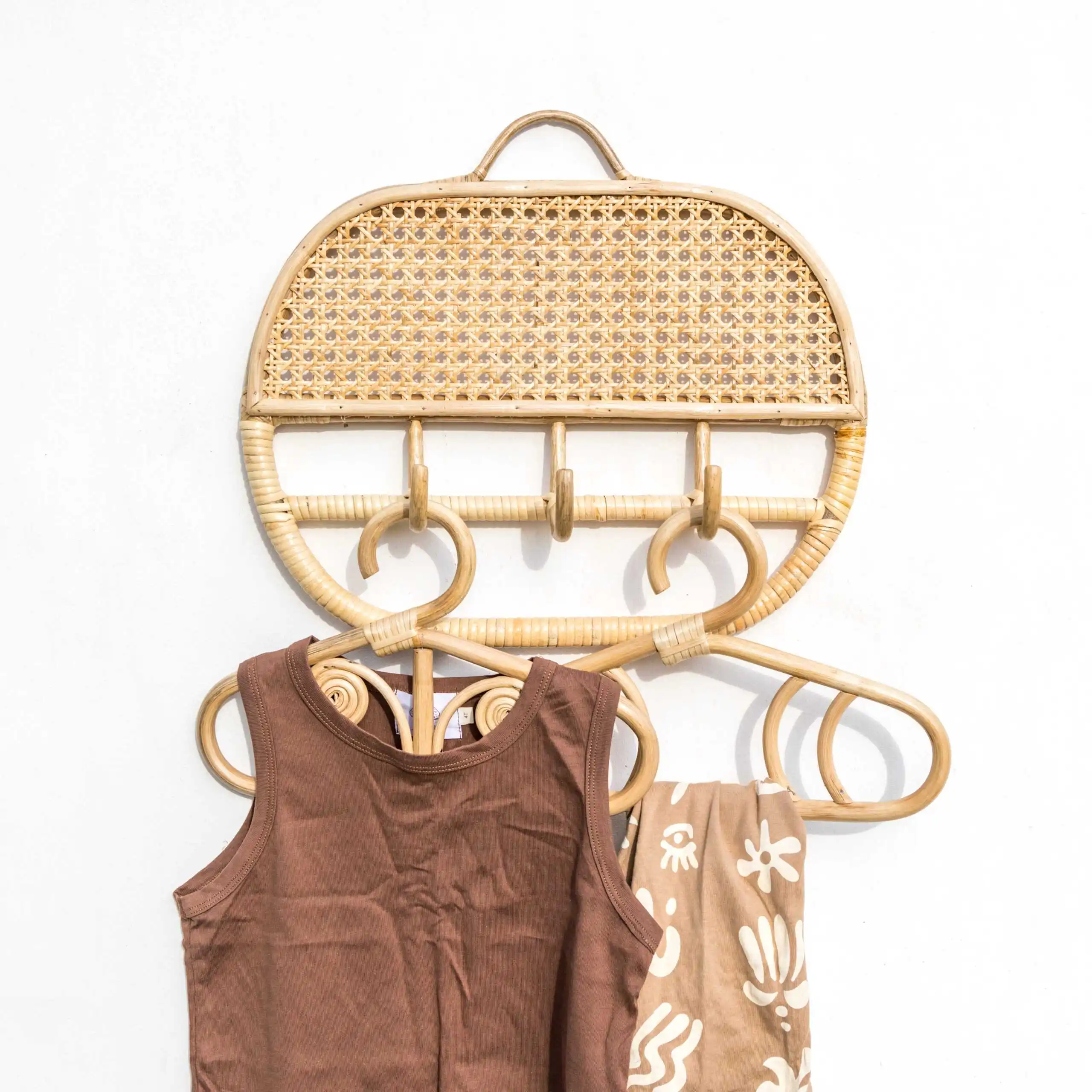 Swirl Detailings Rattan Wall Hooks Garments Organizer Rack Clothes Hat Hanging Hook Rattan /SISU/ RH-113