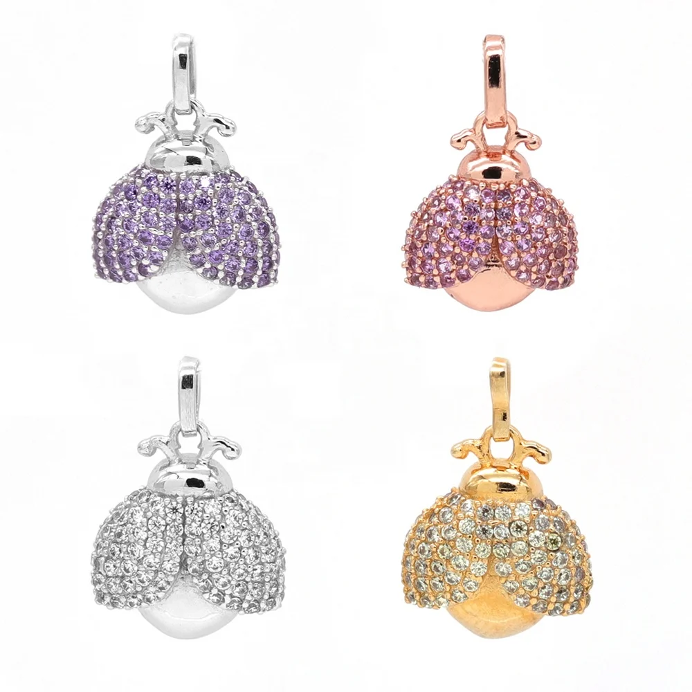 925 Sterling Silver Jewelry Gold Plated Beetle Crystal Cubic Zirconia Fashion animal Pendant Jewellery for Women Rhinestone