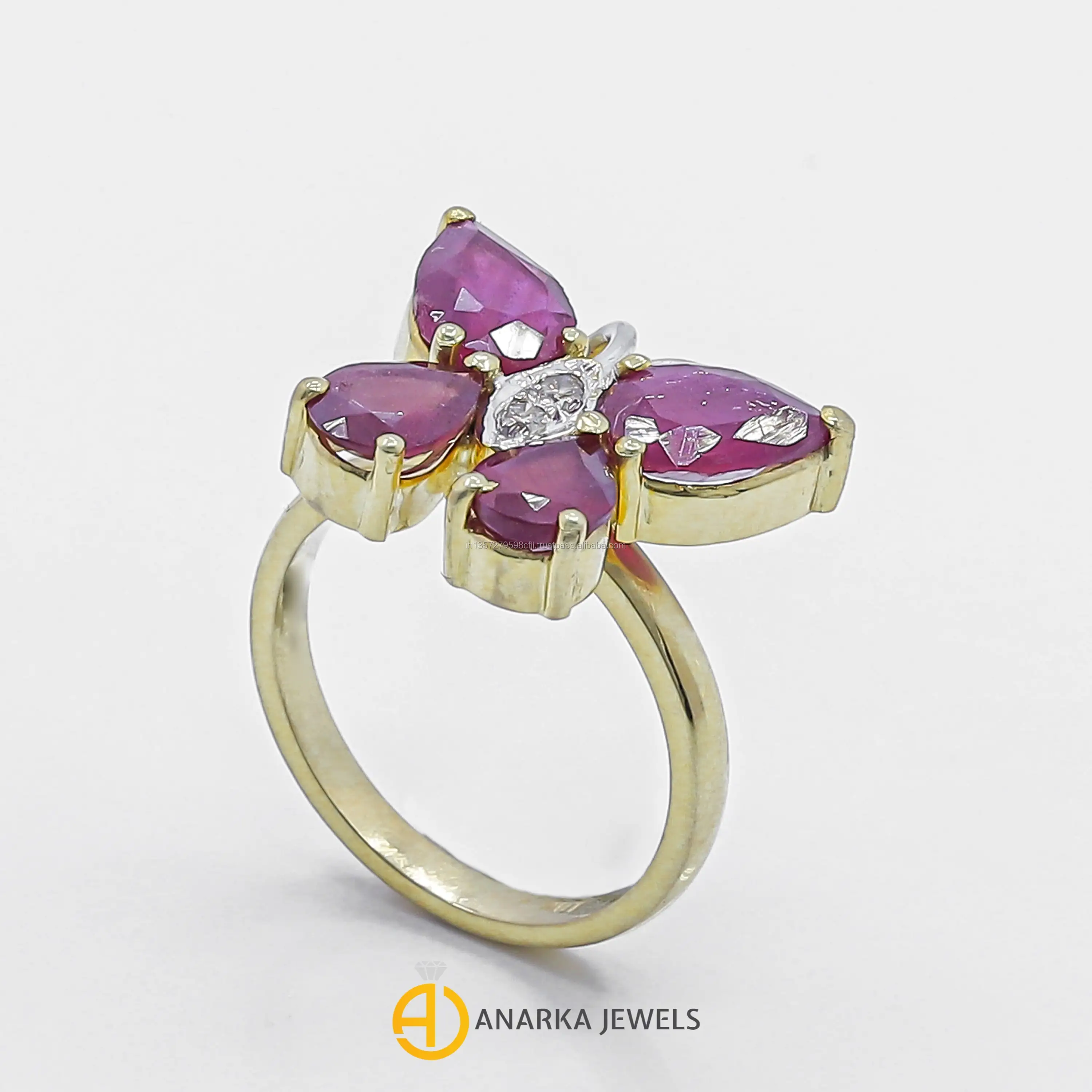 
Butterfly Design Pear Shape Ruby Gemstone 18K Yellow Gold Diamond Engagement Ring MMR-013 