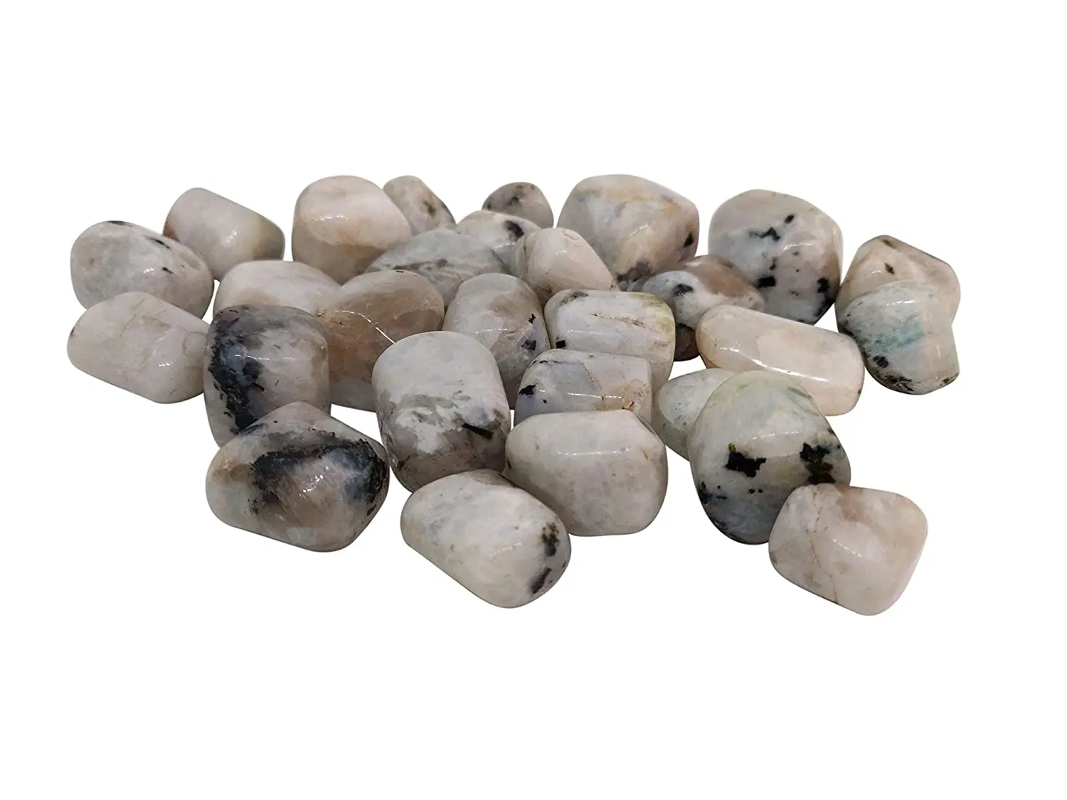 Natural Indian Stone Polished White Rainbow Moonstone Tumbled Stone For Wholesale Gemstone Rainbow Moonstone Tumbled