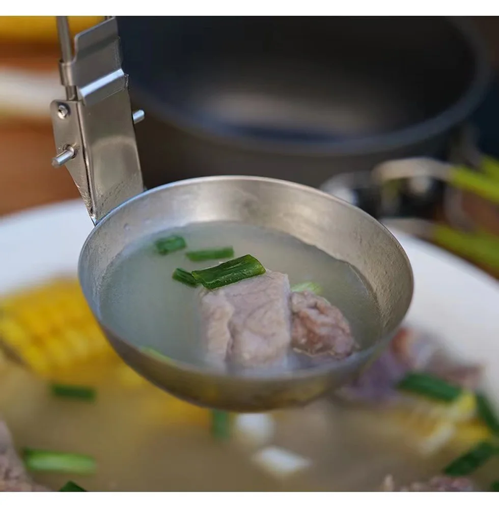 Outdoor household portable kitchen utensils stainless steel camping picnic foldable two-piece picnic spoon