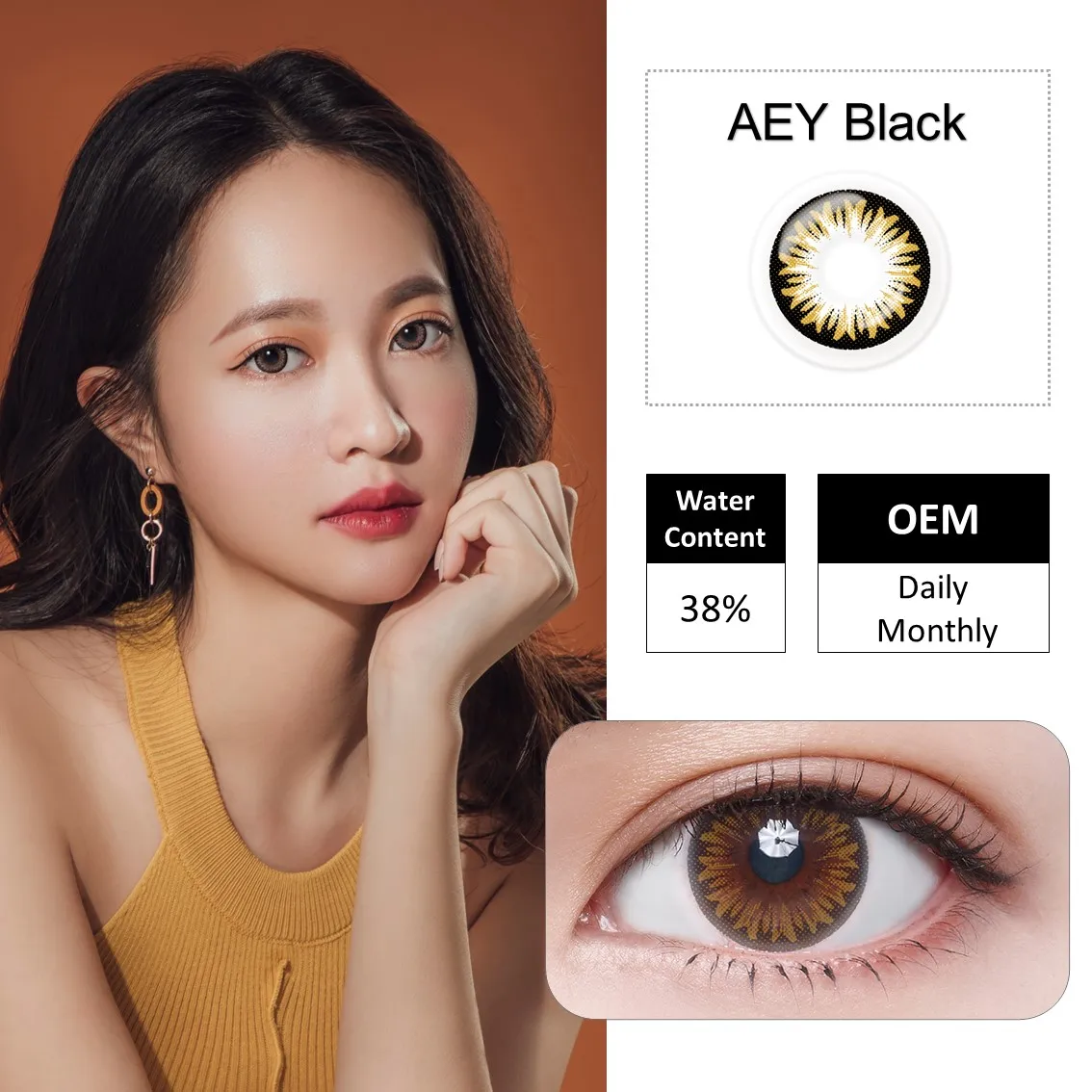 Hot Sale Private Label Comfortable Design Luxury Series Super Thin Gold Black 1-Month Color Contact Lenses