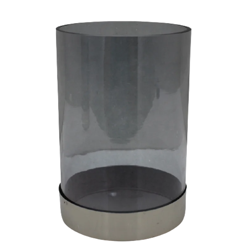 Home Decoration Candle Pillar Holder Glass Smoke Luster Iron Metal Nickel Silver Color Standard Size Candle Stand Handmade Bulk