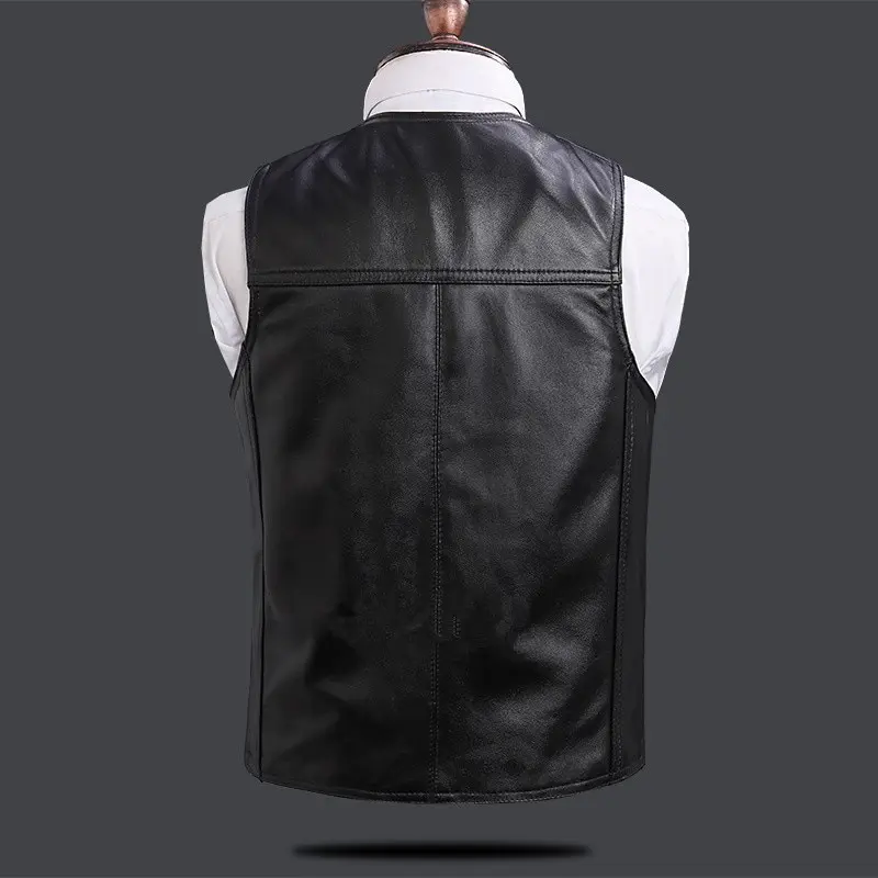 Модный мужской кожаный осенне-зимний жилет из овечьей шерсти мотоциклетный байкерский на заказ