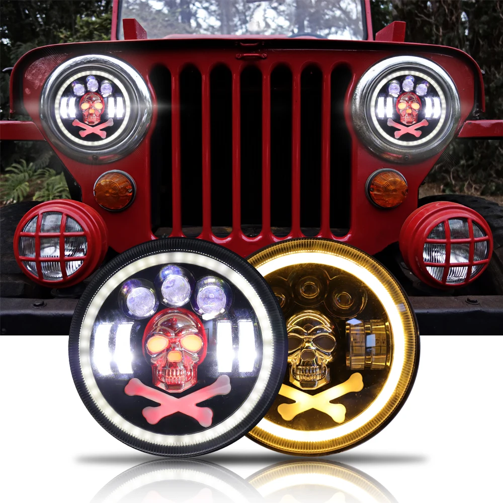 2022 NEW Style Angel Eyes DRL Turning Light Auto RGB Round headlight 27w 7 inch led headlight for  Car Motorcycle