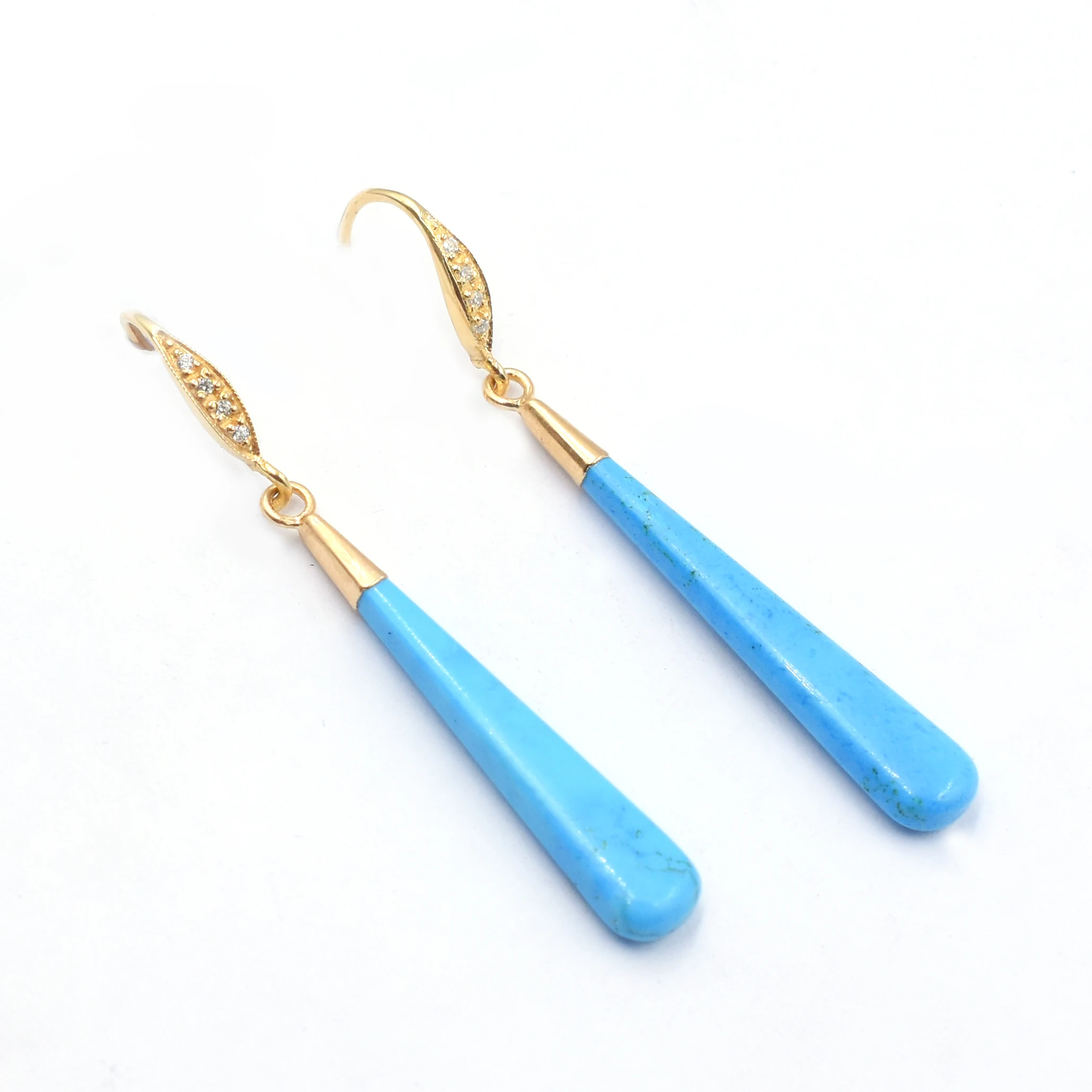 Howlite 57 To 58 MM With Sterling Silver Zircon Ear Wire Elongated Drop Shape Gold Electroplated Earring
