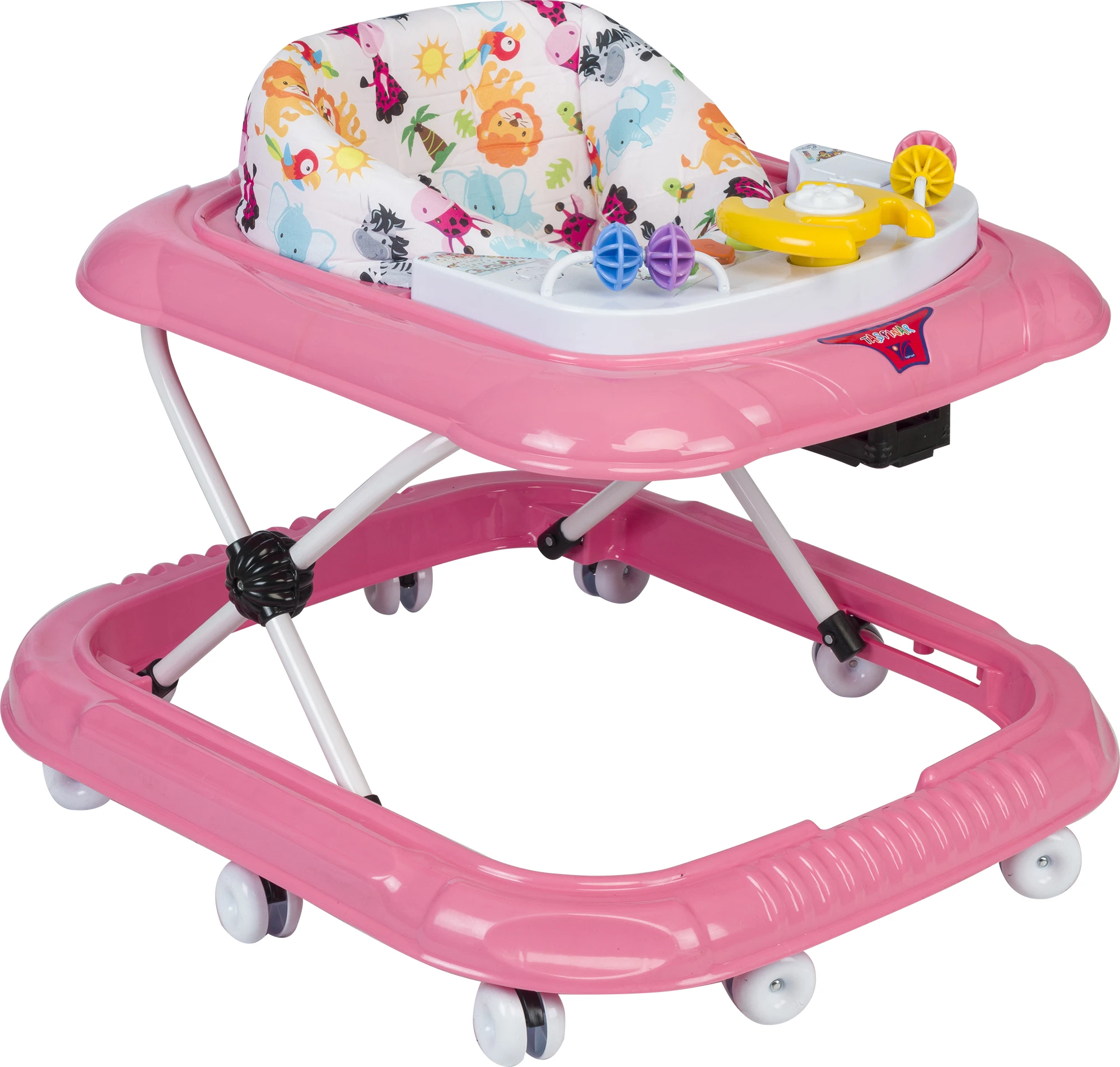 New Baby Walker Foldable Iron Plastic 5 Different Music Light Button Funny Toys Toddler Learn Walk Cheap Swivel Wheels OEM