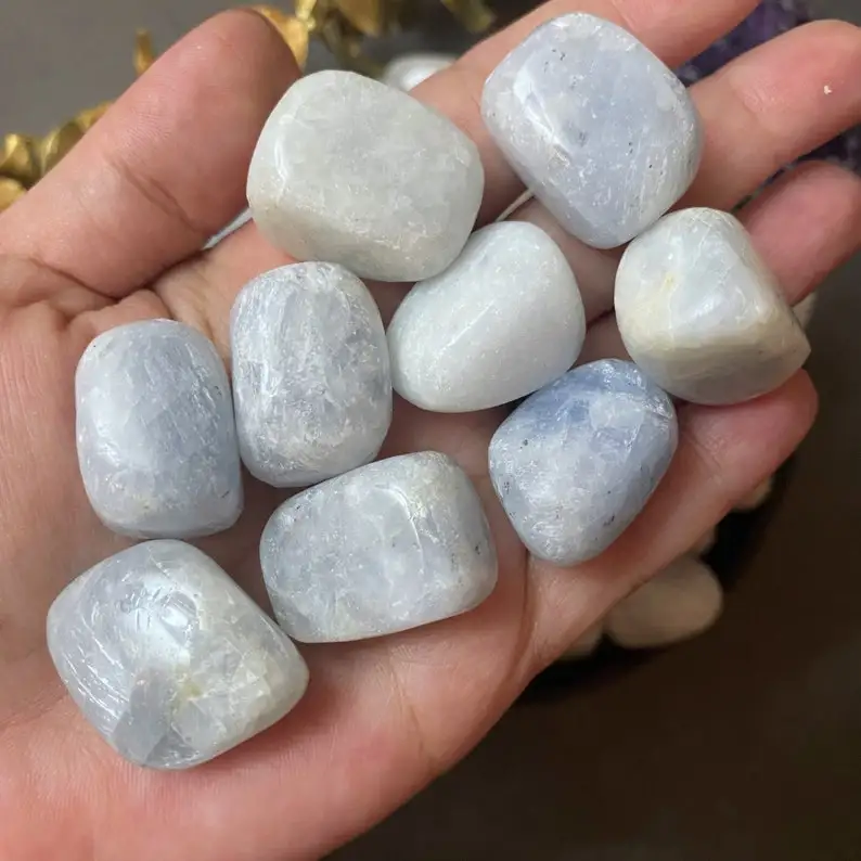 Blue calcite  healing crystal tumbled stone medium/ large tumbled stone  with premium quality : Blue calcite  Tumbled stone