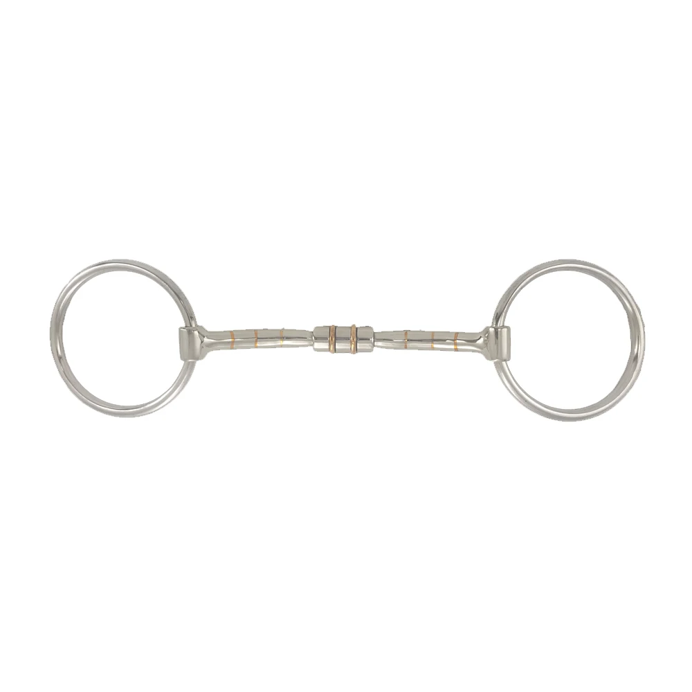 Loose Ring Snaffle Horse Bit Myler Style Curved mouth, Copper Ring Rollers and Copper Inlays | HORSE BITS